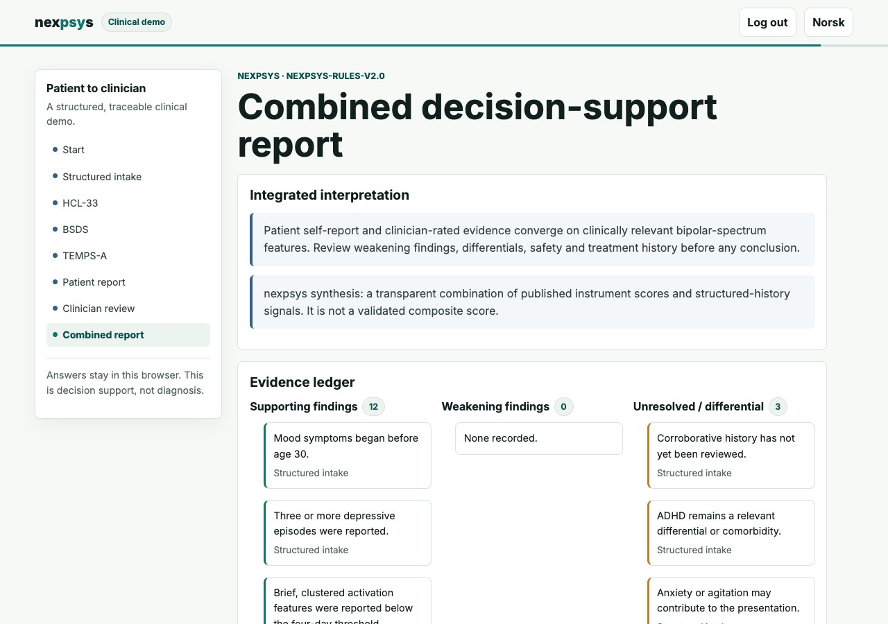 nexpsys guided fictional-case report showing supporting, weakening and unresolved findings
